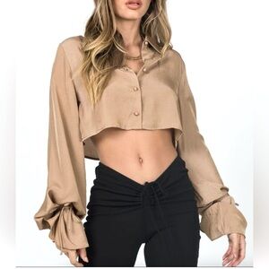 Princess Polly Forbidden Crop Shirt Tan